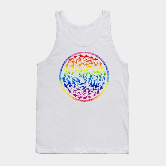 Harmony Rainbow Fish Mandala Tank Top by rebeccawangart